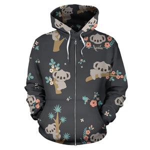 Cute Koala Pattern Zip Up Hoodie