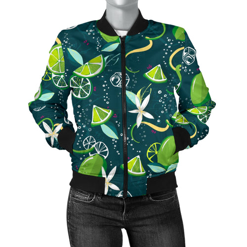 Lime Ice Flower Pattern Women'S Bomber Jacket