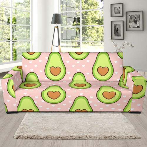 Avocado Heart Pink Background Sofa Slipcover
