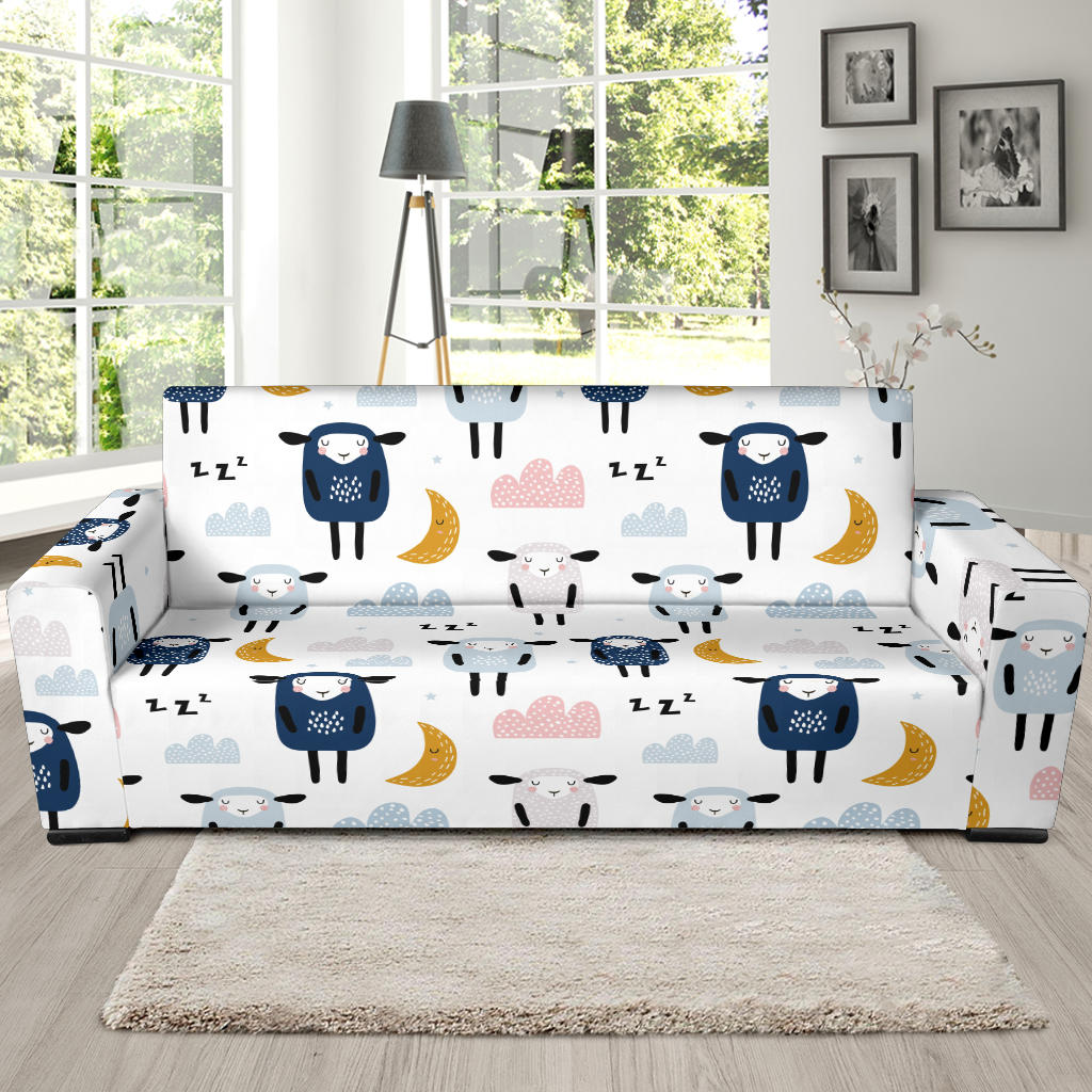 Cute Sleeping Sheep Moon Cloud Pattern Sofa Slipcover