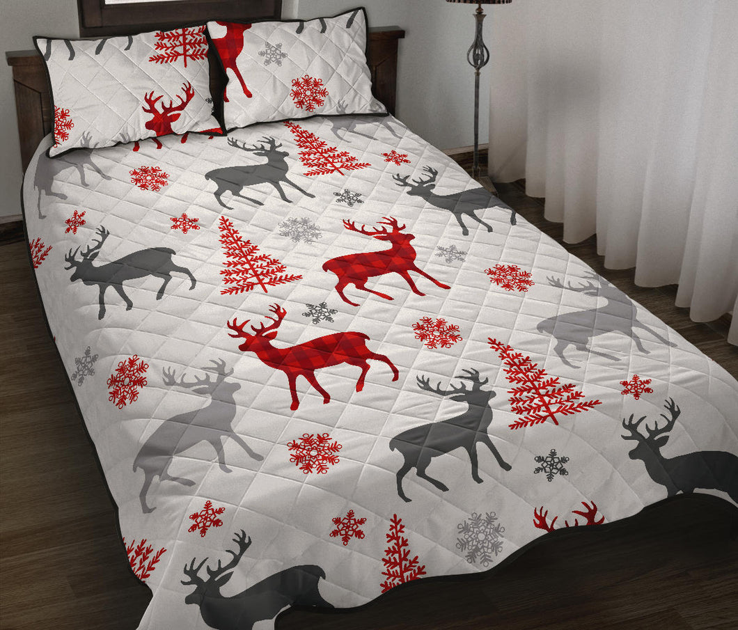 Deer tree snowflakes chrismas pattern Quilt Bed Set