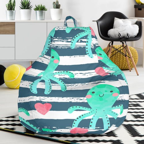 Cute Octopuses Heart Striped Background Bean Bag Cover