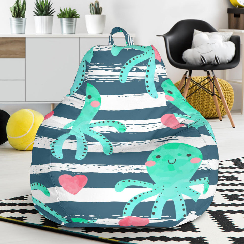 Cute Octopuses Heart Striped Background Bean Bag Cover