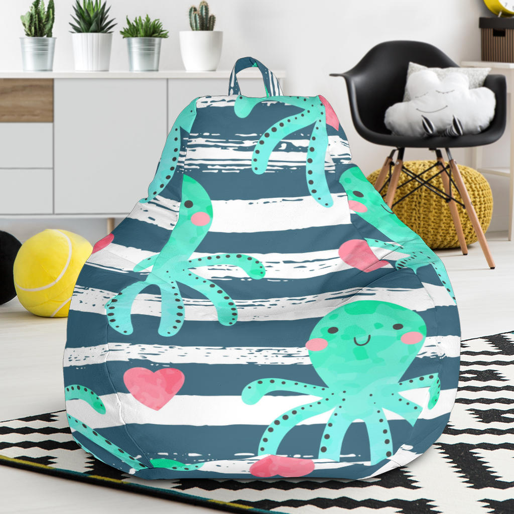 Cute Octopuses Heart Striped Background Bean Bag Cover