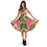 Avocado Slices Leaves Pink Back Ground Sleeveless Midi Dress