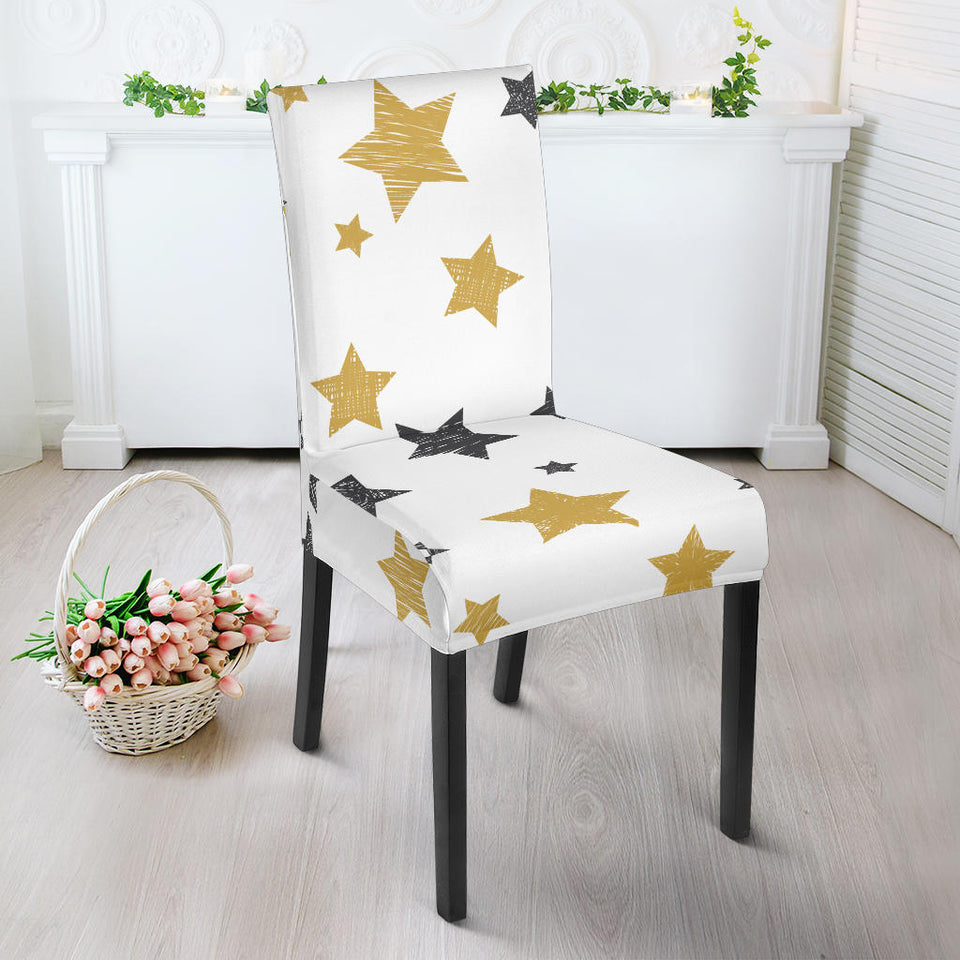 Hand Drawn Gold Black Star Pattern Dining Chair Slipcover