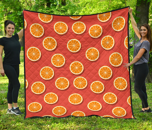 Oranges Pattern Red Background Premium Quilt