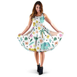 Cute Elephants Palm Tree Flower Butterfly Pattern Sleeveless Midi Dress