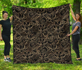 Luxurious Gold Lotus Waterlily Black Background Premium Quilt