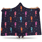 Watercolor Colorful Seahorse Pattern Hooded Blanket