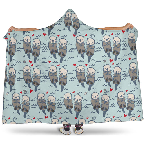 Lovely Sea Otter Pattern Hooded Blanket