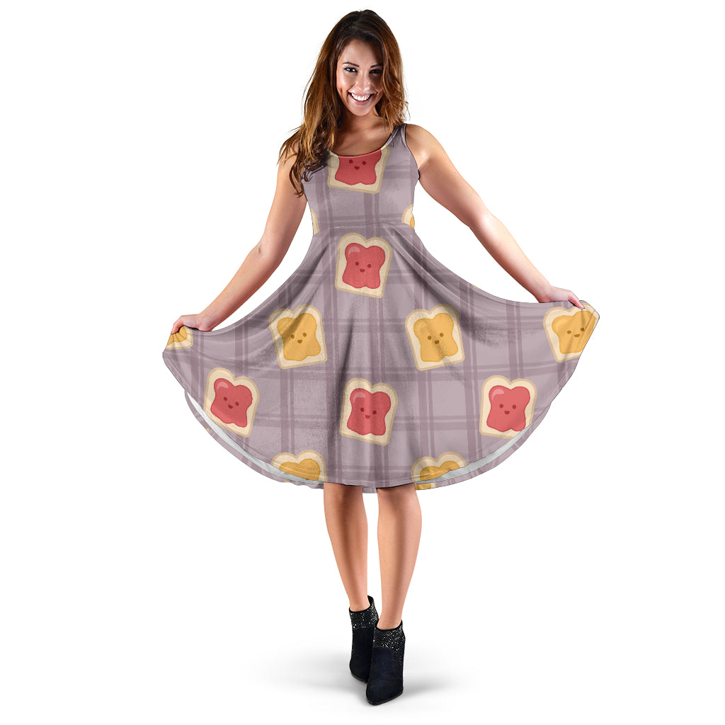 Bread Toast Pattern Print Design 05 Sleeveless Midi Dress