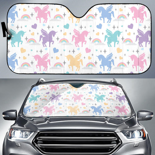 Colorful Unicorn Rainbow Heart Pattern Car Sun Shade