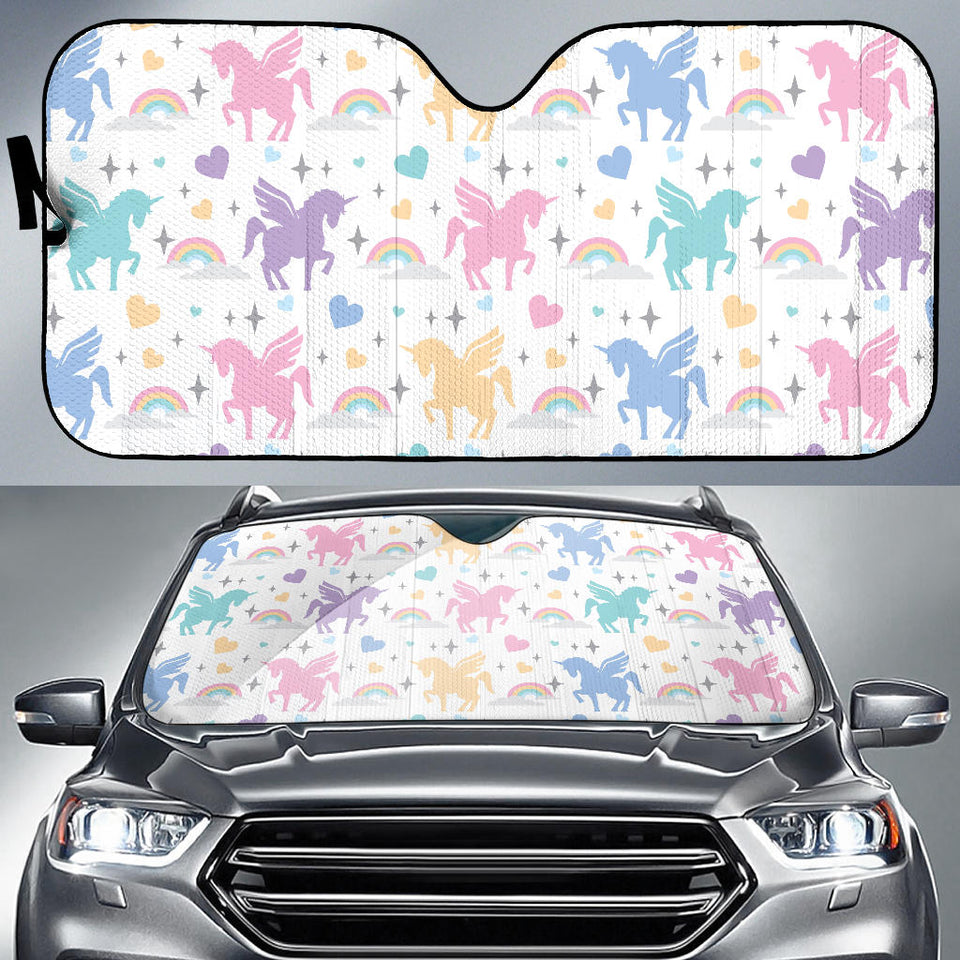 Colorful Unicorn Rainbow Heart Pattern Car Sun Shade