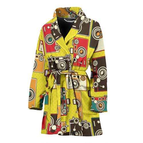 Camera Pattern Print Design 02 Women's Bathrobe