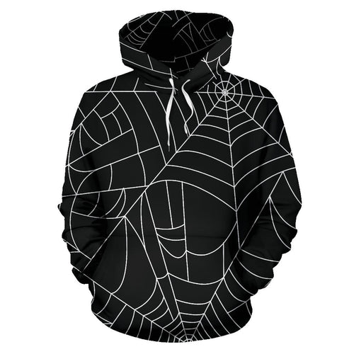 Spider Web Pattern Black Background White Cobweb Men Women Pullover Hoodie