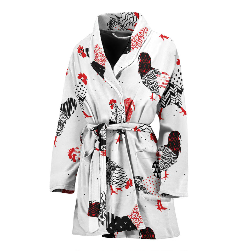 Cool Rooster Chicken Cock Floral Ornament Background Women'S Bathrobe