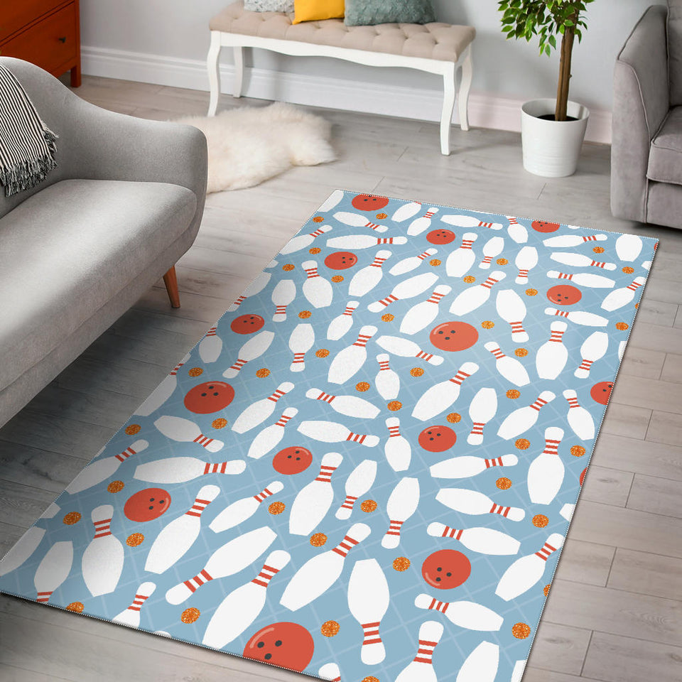 Bowling Ball Bowling Pins Blue Blackground Area Rug