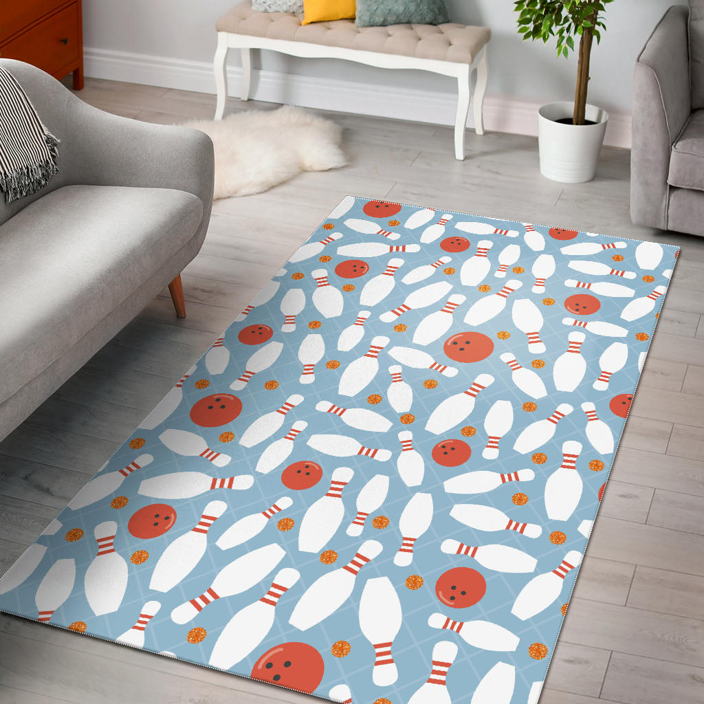 Bowling Ball Bowling Pins Blue Blackground Area Rug
