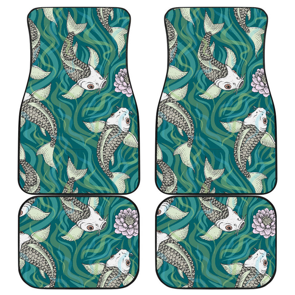 Koi Fish Carp Fish Lotus Pattern Front And Back Car Mats