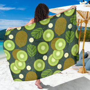 Whole Sliced Kiwi Leave And Flower Sarong