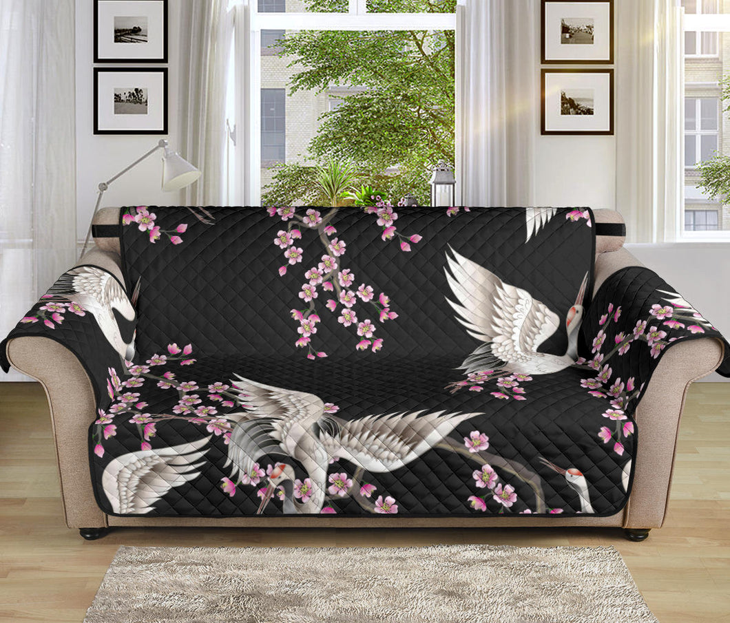 Japanese crane pink sakura pattern Sofa Cover Protector