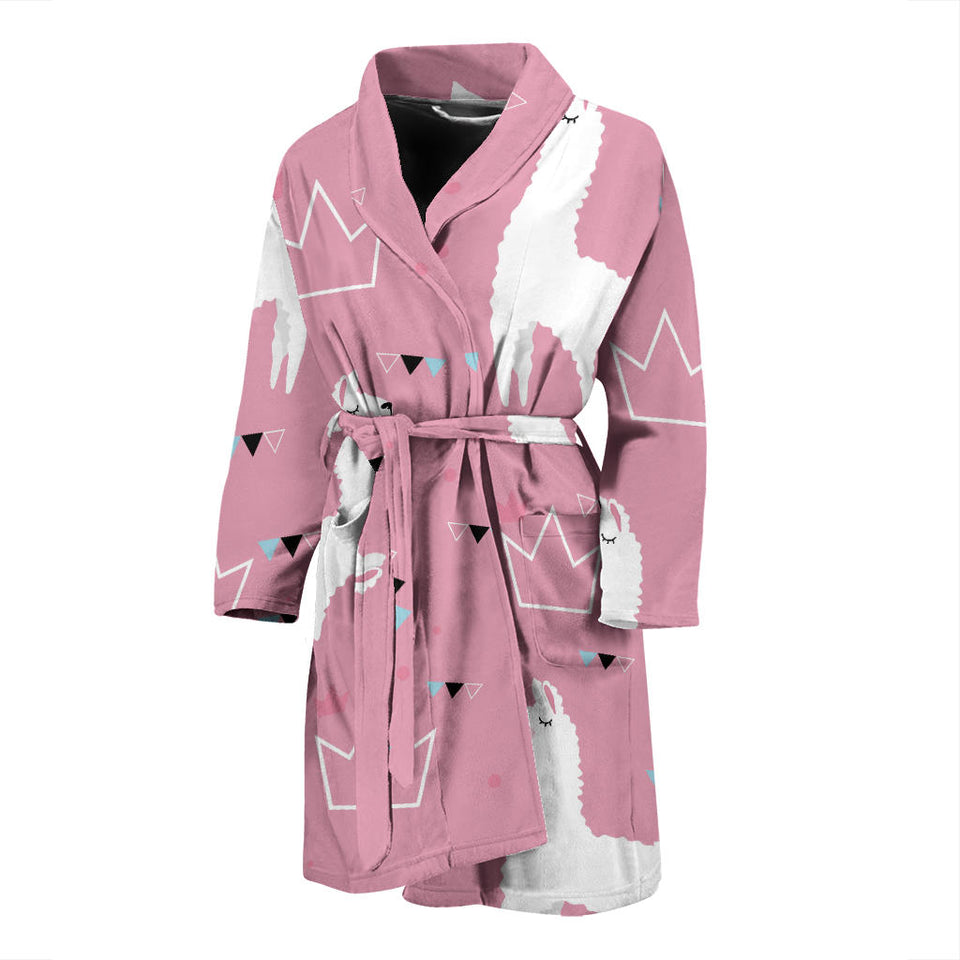 Llama Alpaca Pink Background Men'S Bathrobe