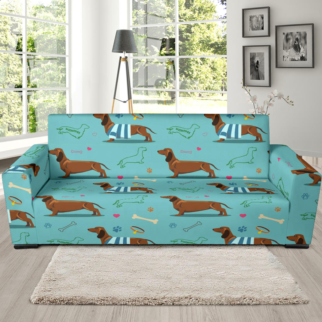 Dachshund Decorative Background Sofa Slipcover