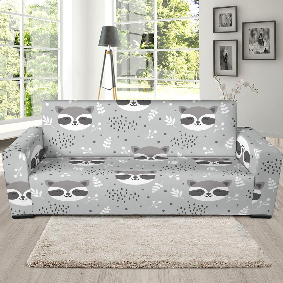 Cute Raccoons Leaves Dot Sofa Slipcover