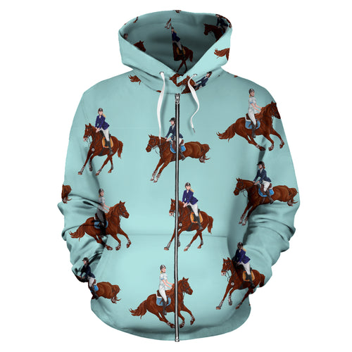 Horses Running Horses Rider Pattern Zip Up Hoodie