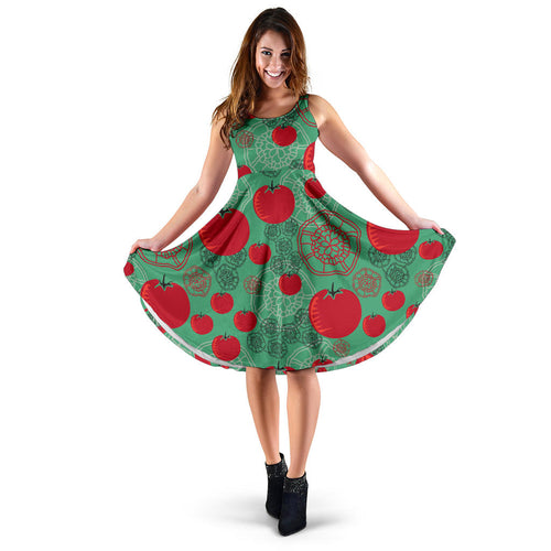 Tomato Design Pattern Sleeveless Midi Dress