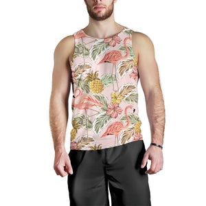 Pink flamingo birds pineapples hibiscus flower pattern Men Tank Top