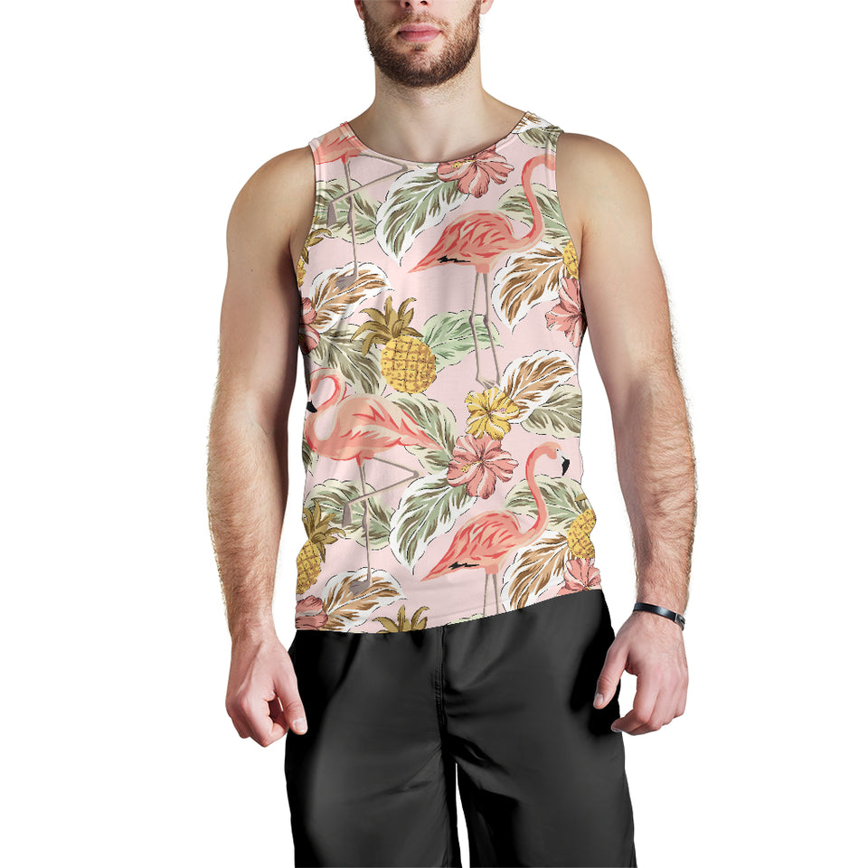 Pink flamingo birds pineapples hibiscus flower pattern Men Tank Top