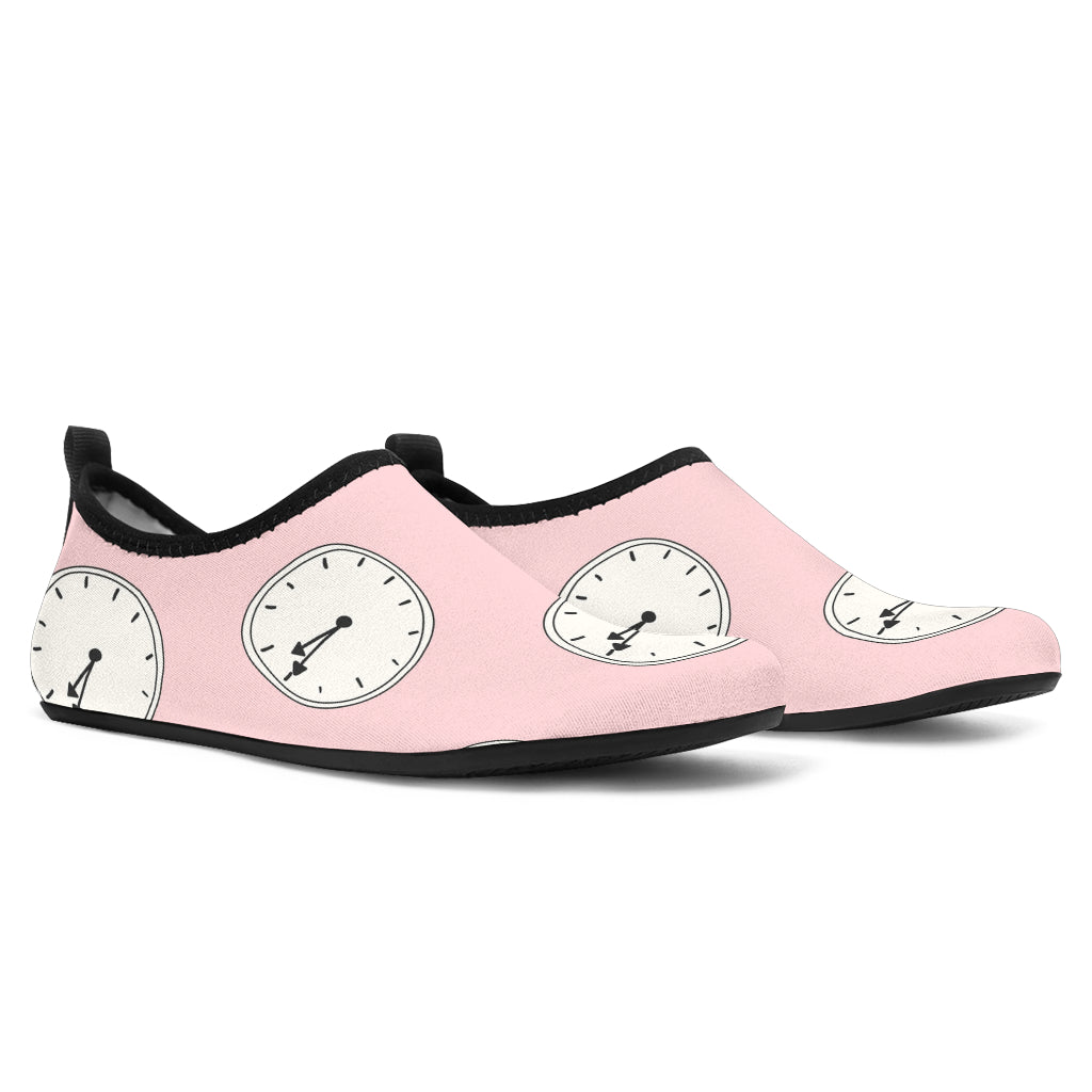 Clock Pattern Pink Blackground Aqua Shoes