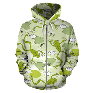 Cute Frog Dragonfly Pattern Zip Up Hoodie