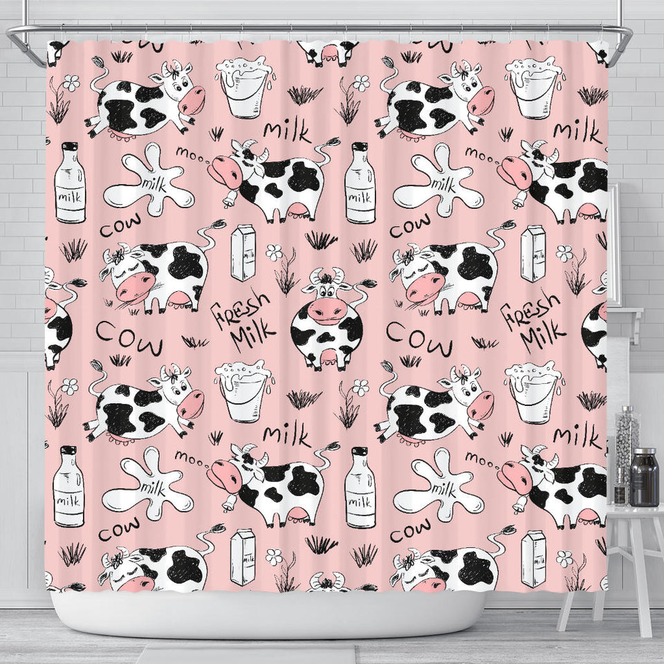 Cows Milk Product Pink Background Shower Curtain Fulfilled In US