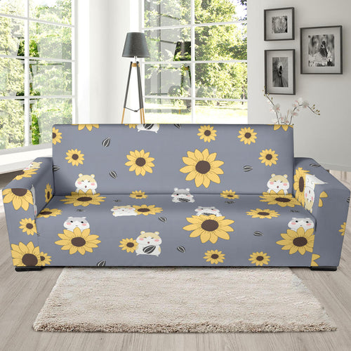 Cute Hamster Sunflower Pattern Background Sofa Slipcover