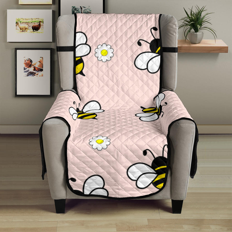 Cute bee flower pattern pink background Chair Cover Protector