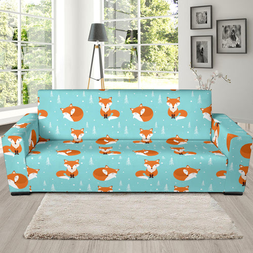 Fox Pattern Blue B Ackground Sofa Slipcover