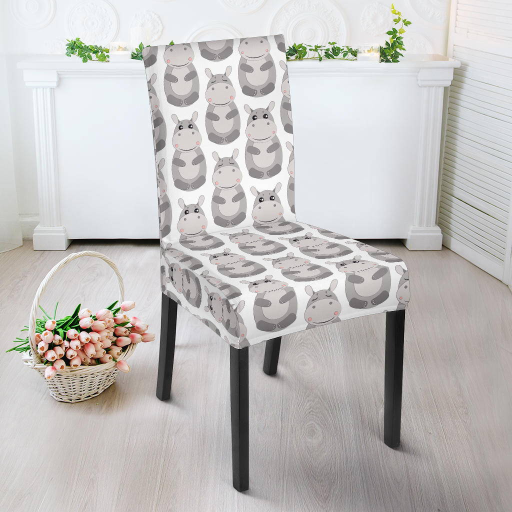 Hippopotamus Pattern Print Design 05 Dining Chair Slipcover