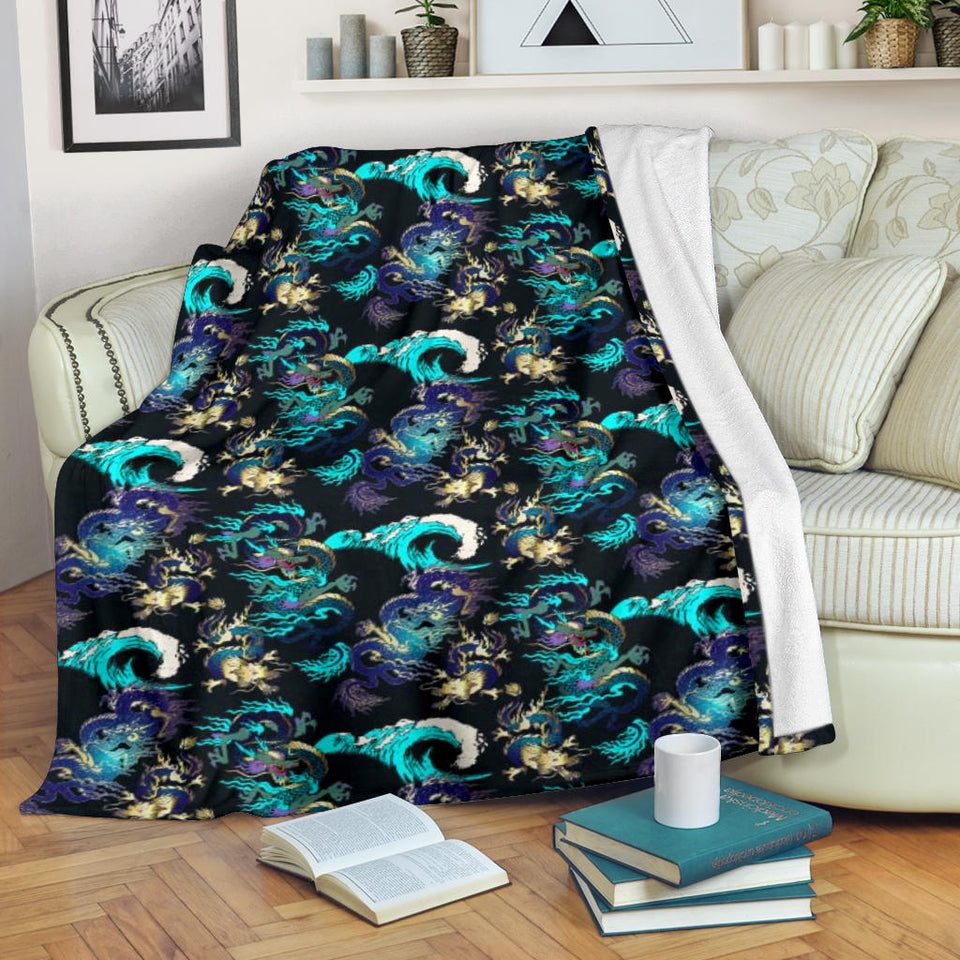 Dragon Sea Wave Pattern Premium Blanket