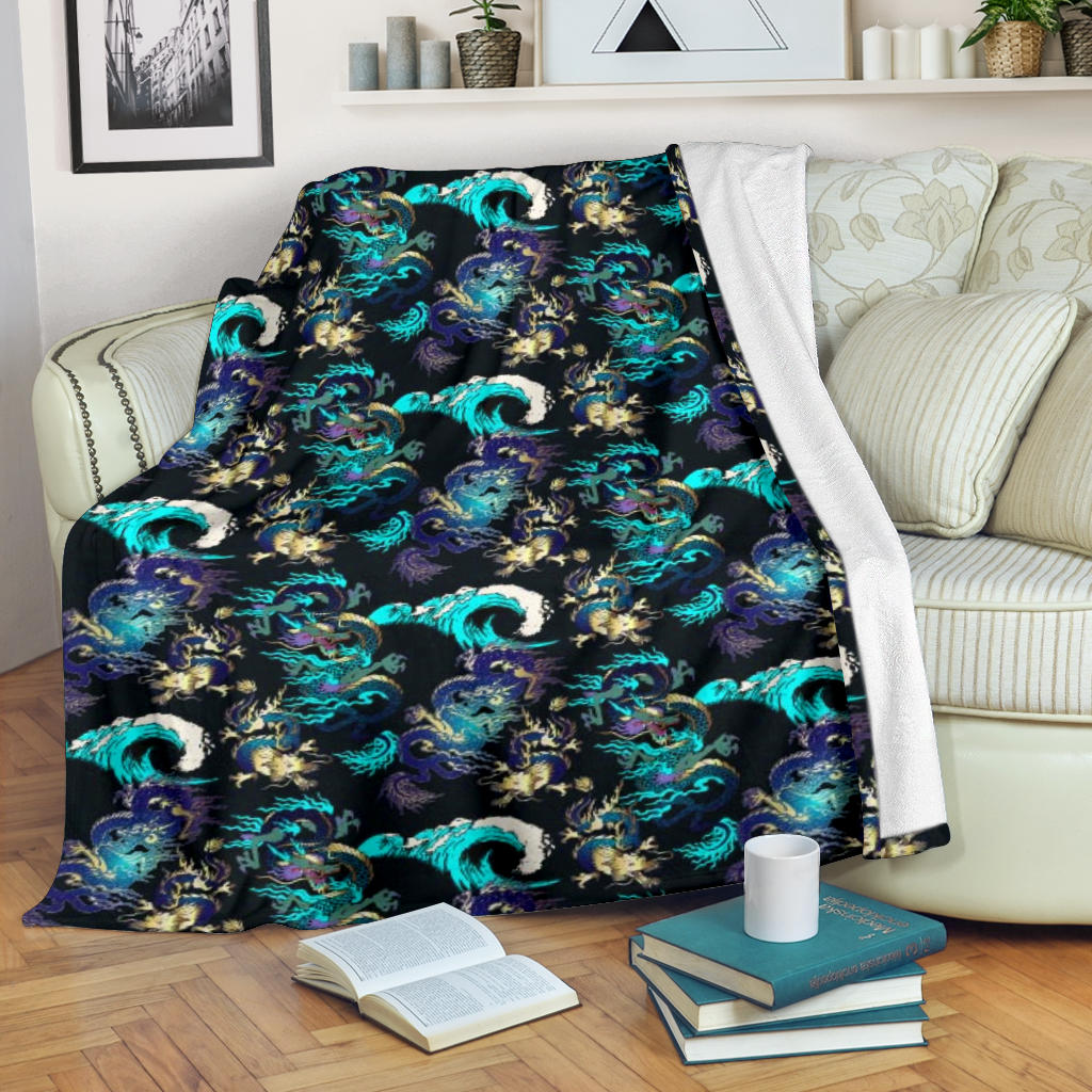 Dragon Sea Wave Pattern Premium Blanket