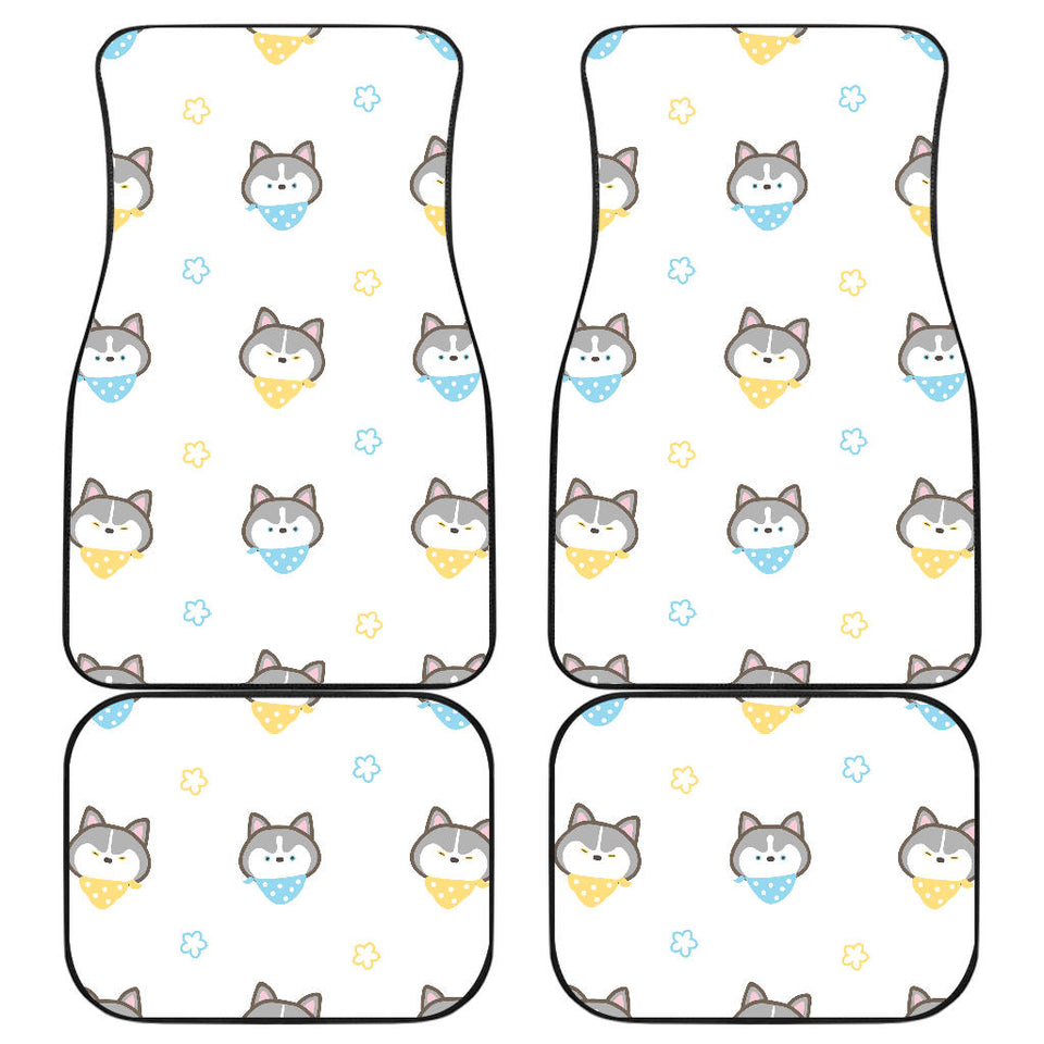 Cute Siberian Husky Pattern Front And Back Car Mats