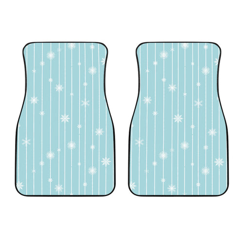 Snowflake Pattern Blue Stripe Background Front Car Mats