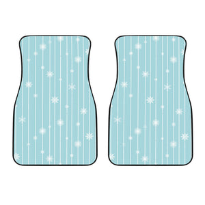 Snowflake Pattern Blue Stripe Background Front Car Mats