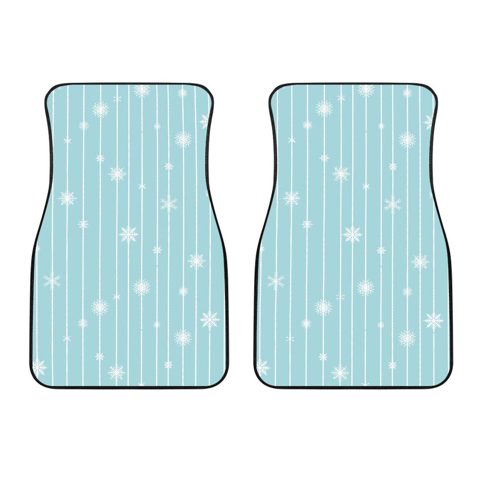 Snowflake Pattern Blue Stripe Background Front Car Mats