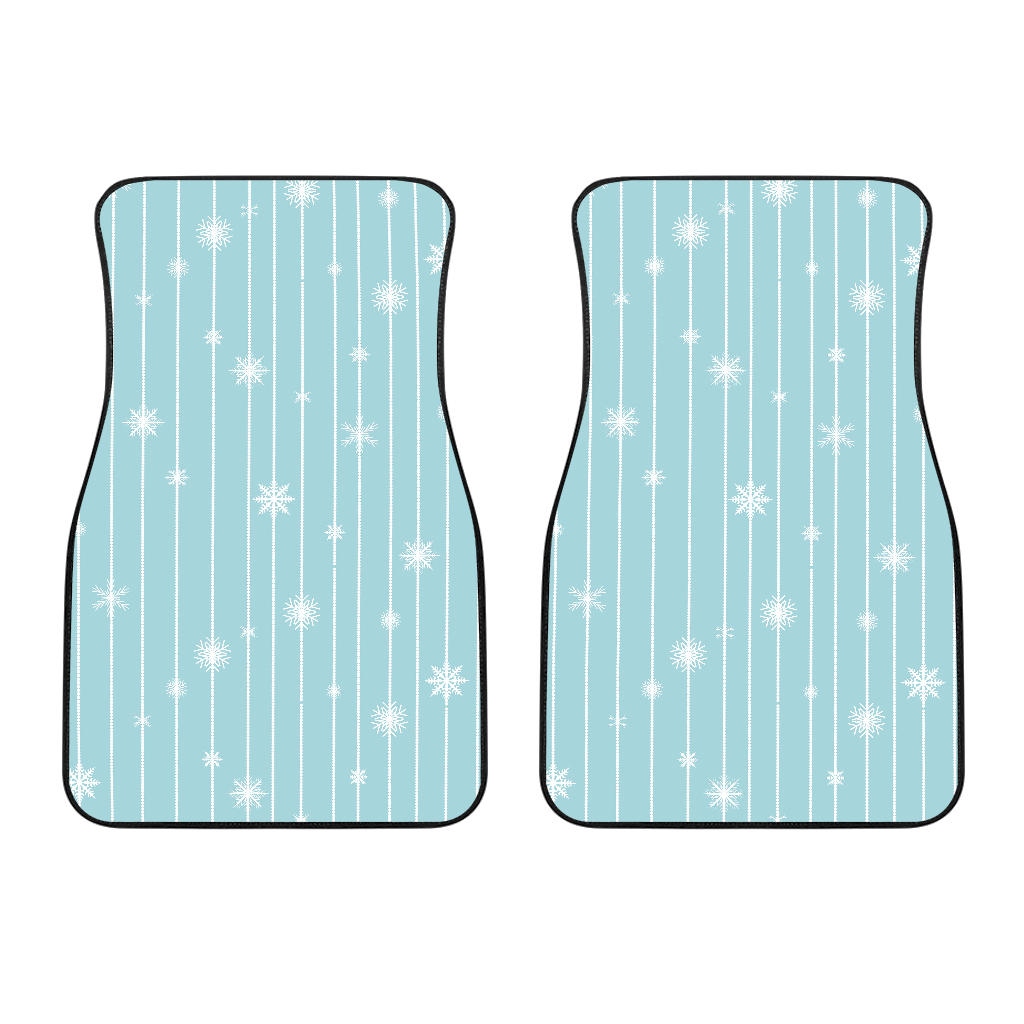 Snowflake Pattern Blue Stripe Background Front Car Mats