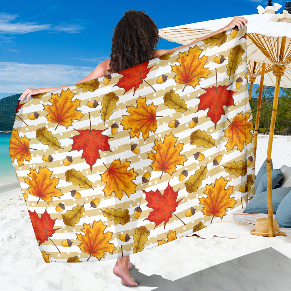 Maple Leaf Oak Leaf Acorns Beige Striped Background Sarong
