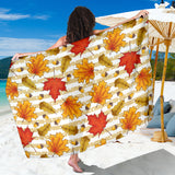 Maple Leaf Oak Leaf Acorns Beige Striped Background Sarong