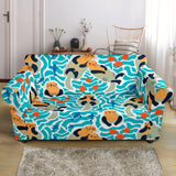 Cute Sea Otters Fishe Sea Urchin Pattern Loveseat Couch Slipcover